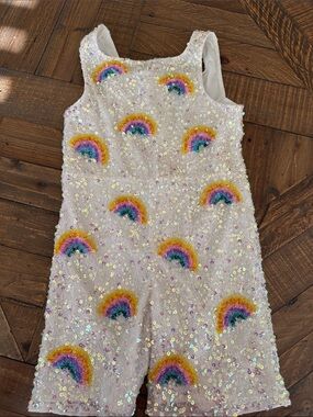 Sequin Rainbow Sleeveless Kids Dress - White